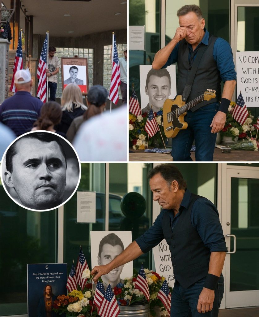 “**“Nobody Saw It Coming. The Memorial For Charlie Kirk Was Heavy With Silence, Until A Murmur Spread Through The Crowd—Bruce Springsteen Was There. Moments Later, ‘The Boss’ Stepped Into View, His Face Carved With Grief, And The Entire Gathering Froze. He Took A Deep Breath, Looked Toward Kirk’s Young Daughters, And Said Through Shaking Words: ‘I’ve Buried Friends, I’ve Buried Heroes…