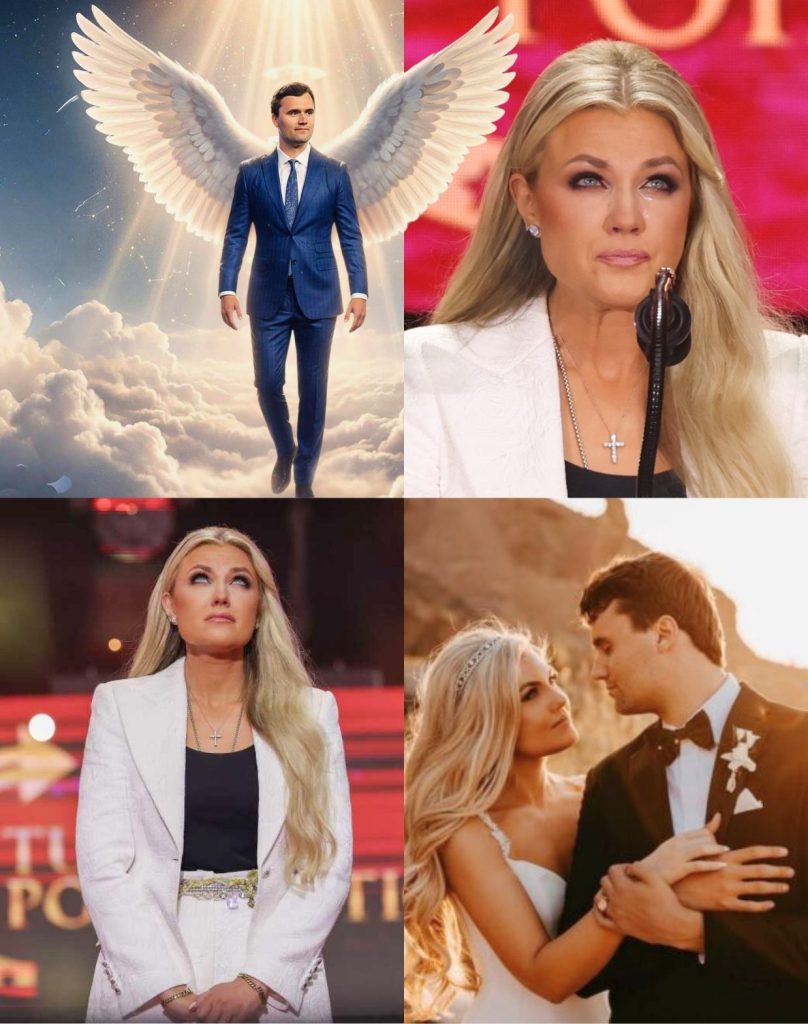 AN ANGEL IN THE ARENA: Erika Kirk’s Strength and Charlie’s Enduring Presence – As Erika Kirk lifted her tear-filled eyes, millions felt what words could never capture — the sense of Charlie Kirk’s angelic presence watching over her, blessing her with strength.
